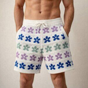 Mens knit floral shorts